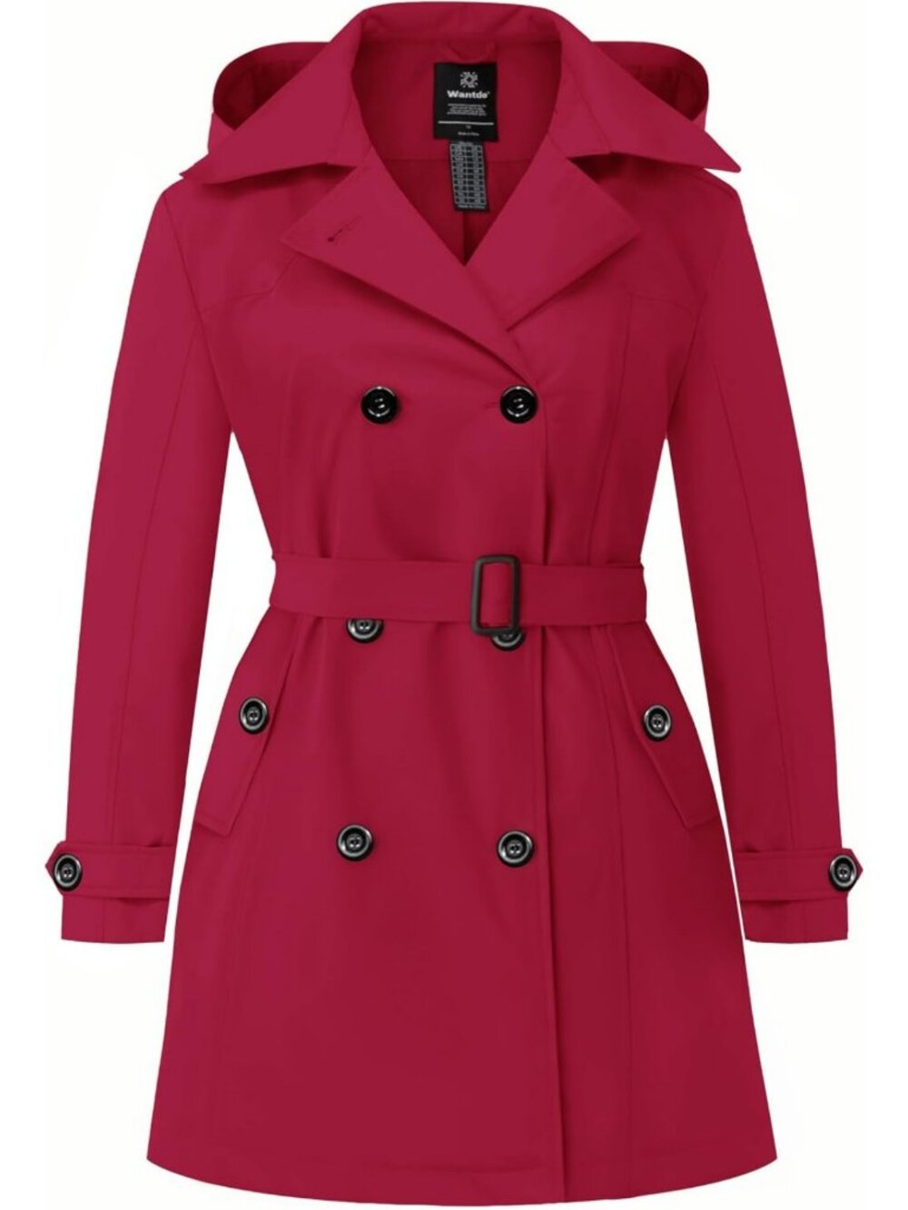 Plus Size Waterproof Trench Coat with Hood, Stylish Lapel Overcoat for Women